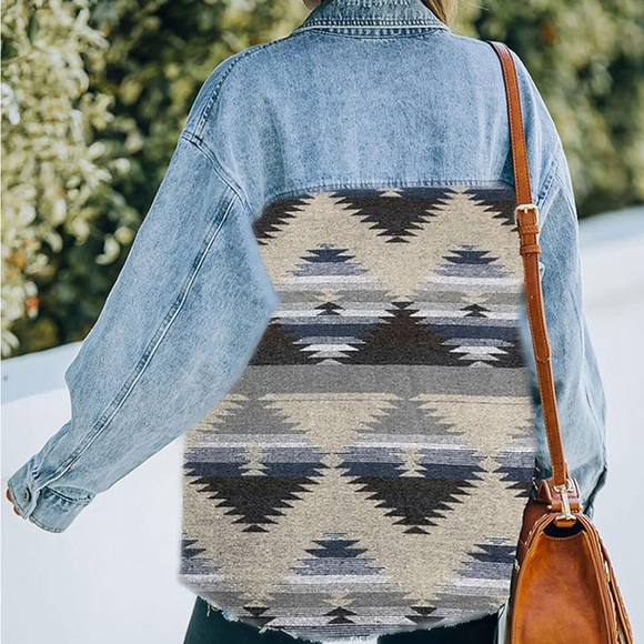 new • lumister aztec print denim 'shacket' - Picture 2 of 8